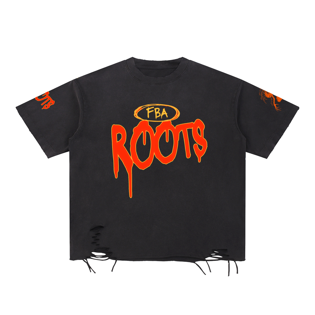 Roots Run Deep Orange Snow Washed Raw-Hem T-Shirt