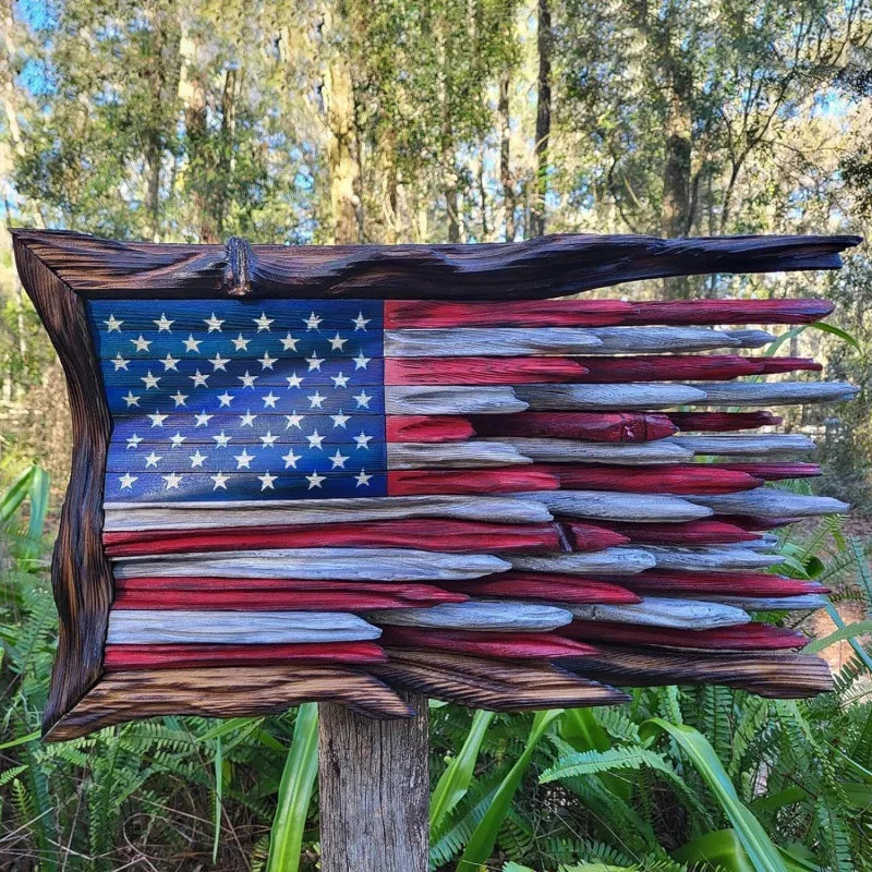 3D Wooden American Flag Wall Art | Rustic Vintage USA Flag Wall Hanging for Home, Office & Porch