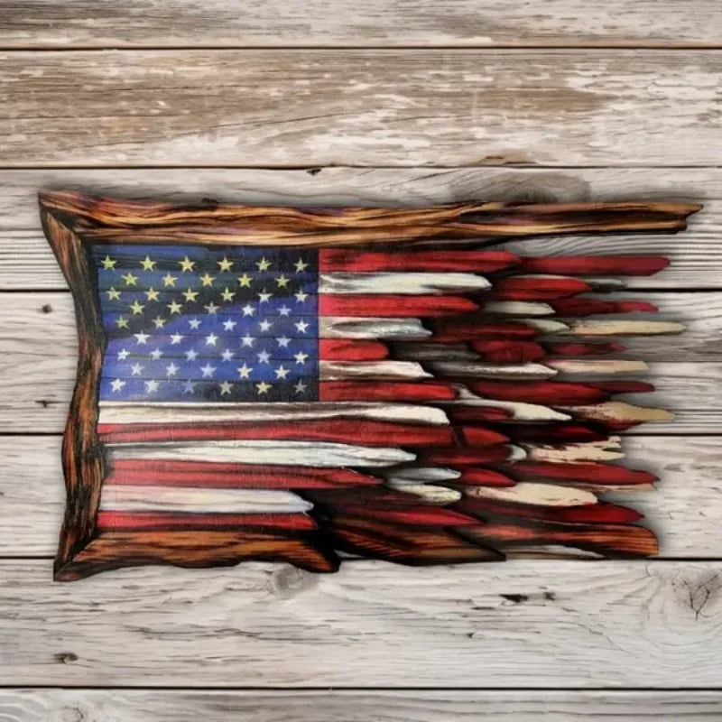 3D Wooden American Flag Wall Art | Rustic Vintage USA Flag Wall Hanging for Home, Office & Porch