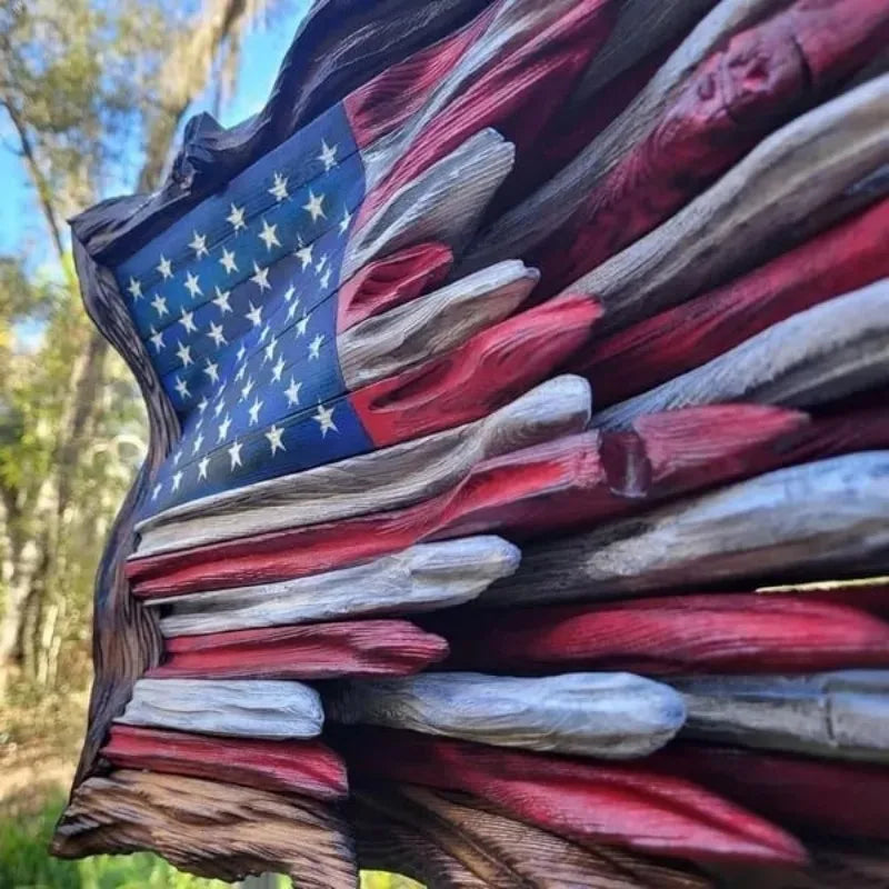3D Wooden American Flag Wall Art | Rustic Vintage USA Flag Wall Hanging for Home, Office & Porch