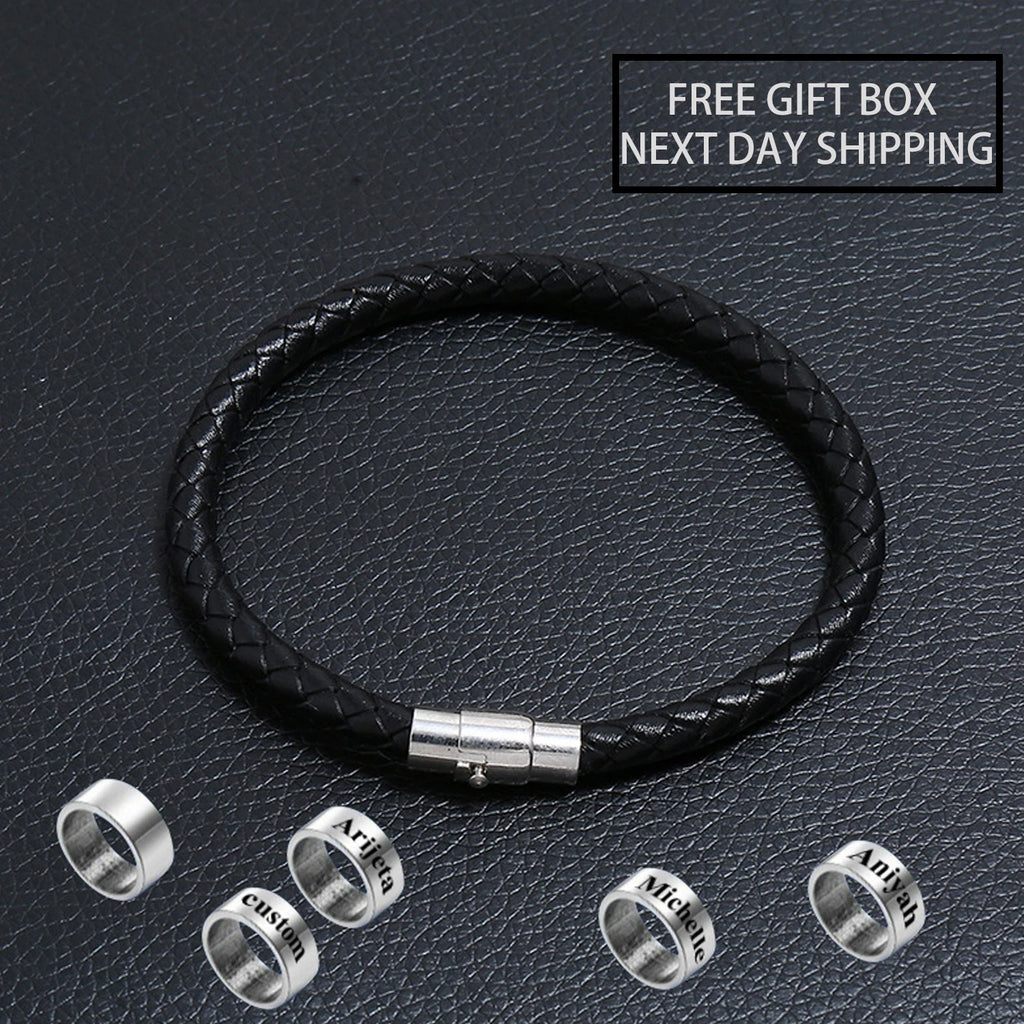 FBA Custom Name Braided Leather Bracelet for Men | Personalized Gift