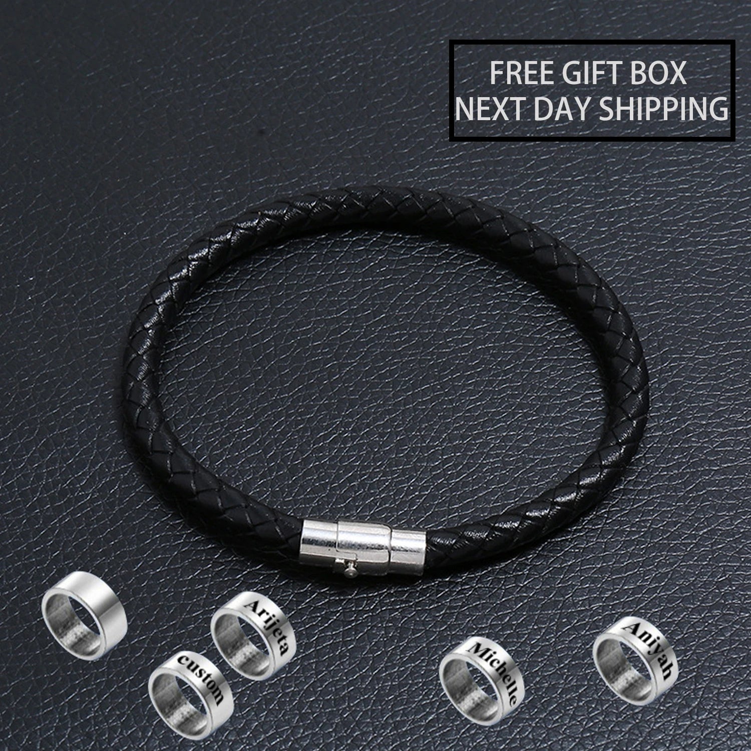 FBA Custom Name Braided Leather Bracelet for Men | Personalized Gift