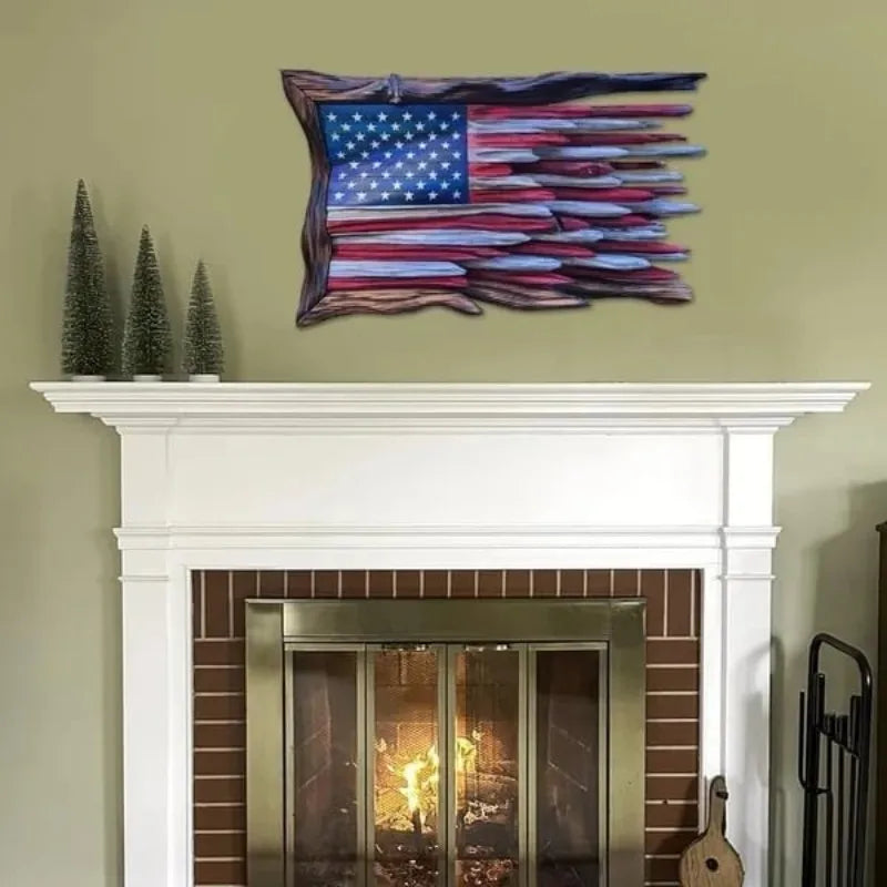 3D Wooden American Flag Wall Art | Rustic Vintage USA Flag Wall Hanging for Home, Office & Porch