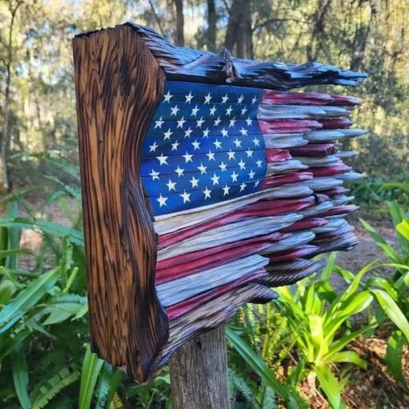 3D Wooden American Flag Wall Art | Rustic Vintage USA Flag Wall Hanging for Home, Office & Porch
