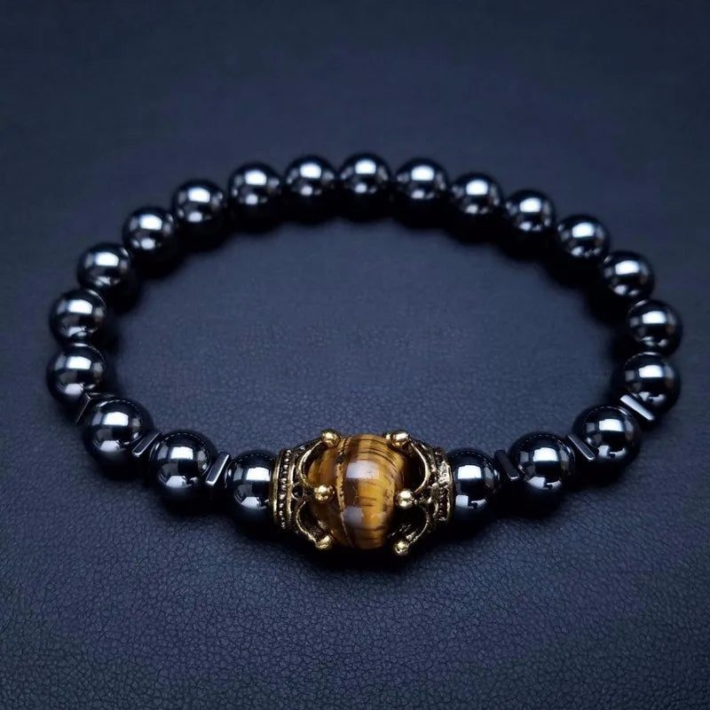 FBA Tiger Eye Stone Crown Charm Bracelet for Men | Luxury Jewelry