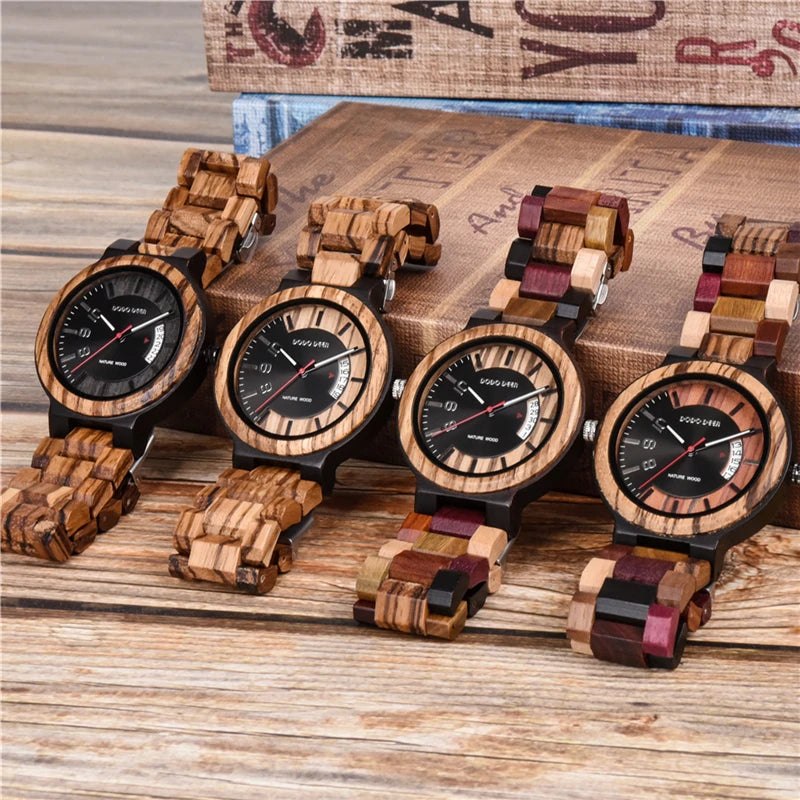 FBA Men's DODO DEER Luxury Wood Watch | Date Display Quartz Wristwatch