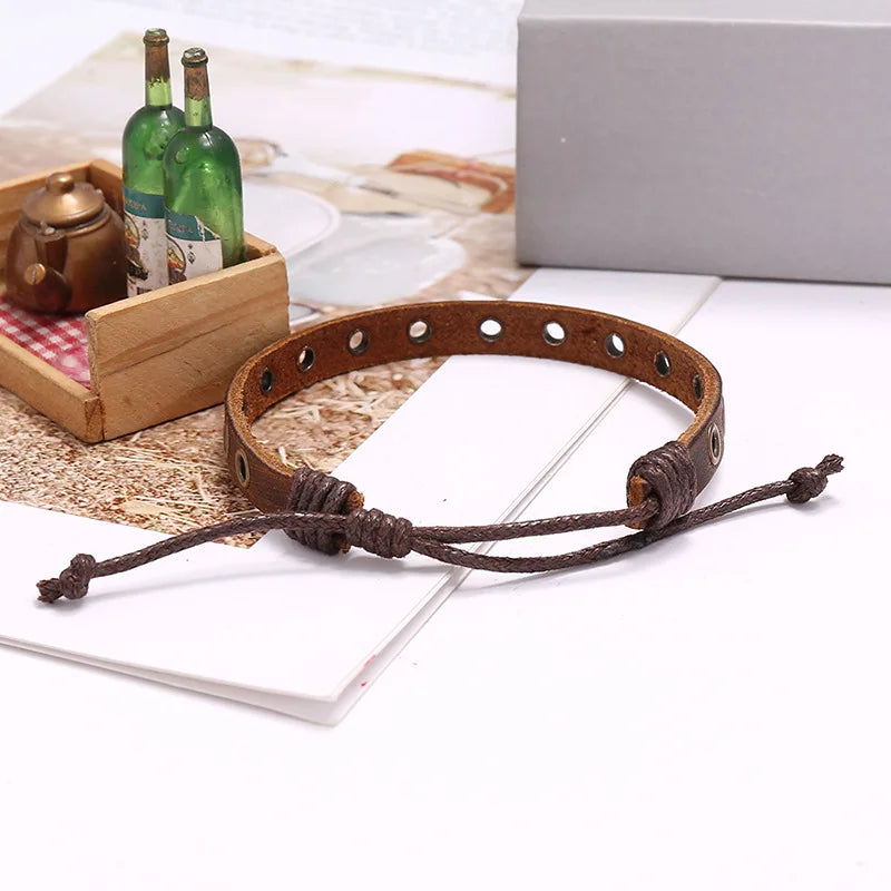 FBA Men's Genuine Leather Adjustable Bangle Bracelet | Vintage Jewelry