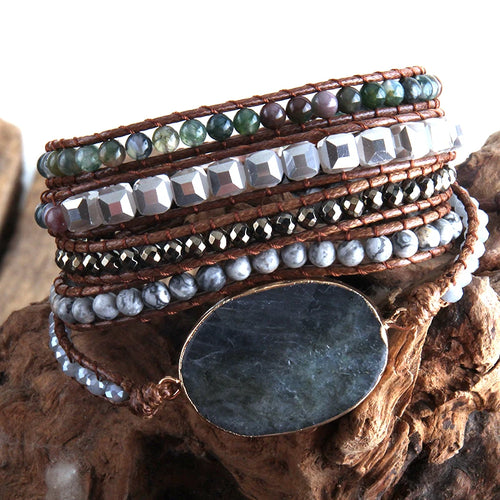 FBA Boho Mixed Natural Stone 5-Strand Wrap Bracelet | Women's Jewelry Gift