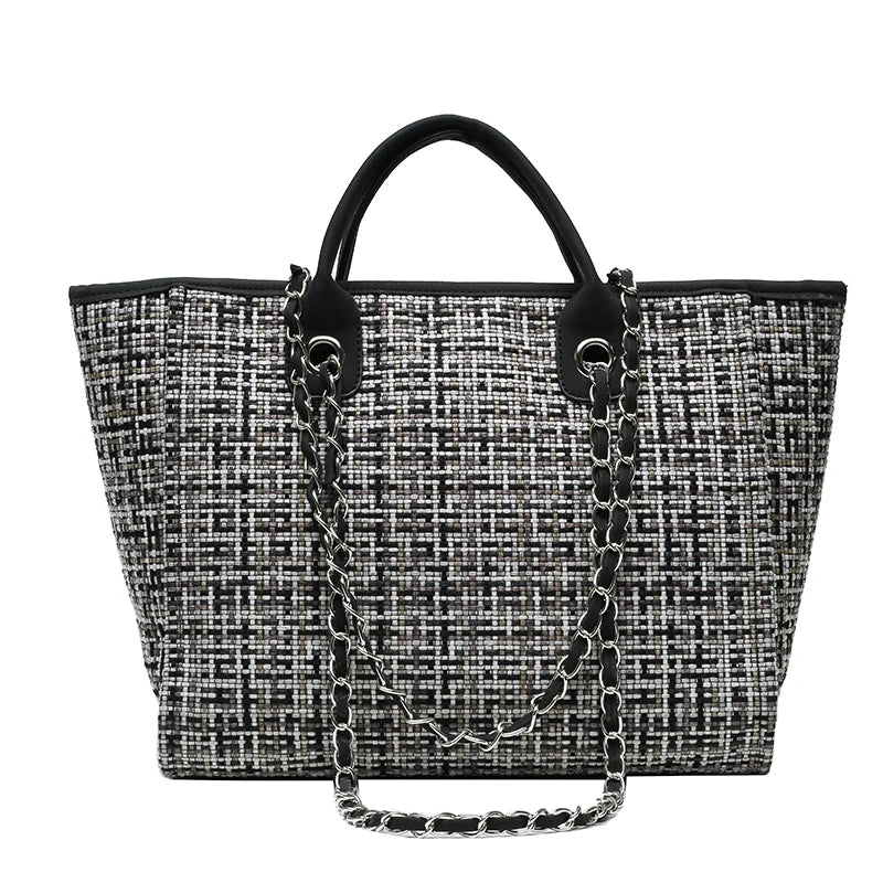 Fashion Nylon Chain Tote Bag for Women – Large Shoulder Handbag & Messenger Shopping Bag