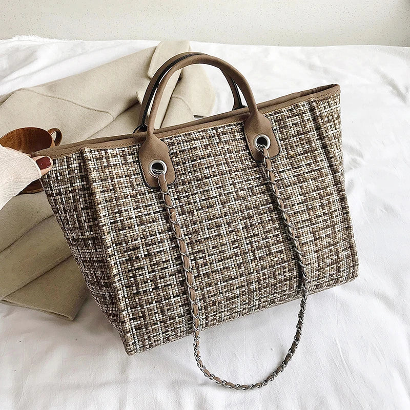 Fashion Nylon Chain Tote Bag for Women – Large Shoulder Handbag & Messenger Shopping Bag