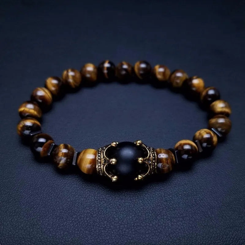 FBA Tiger Eye Stone Crown Charm Bracelet for Men | Luxury Jewelry