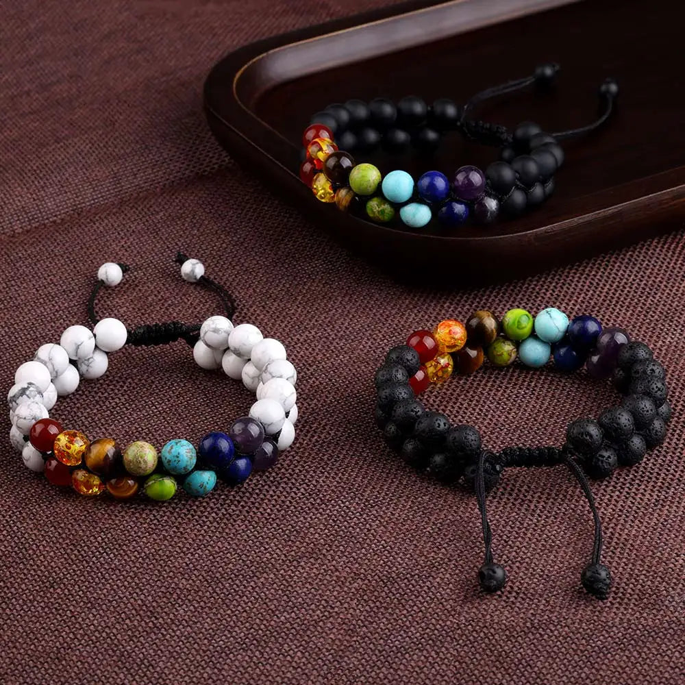FBA Handmade Double Onyx Lava Beaded Bracelet | 7-Color Energy Jewelry