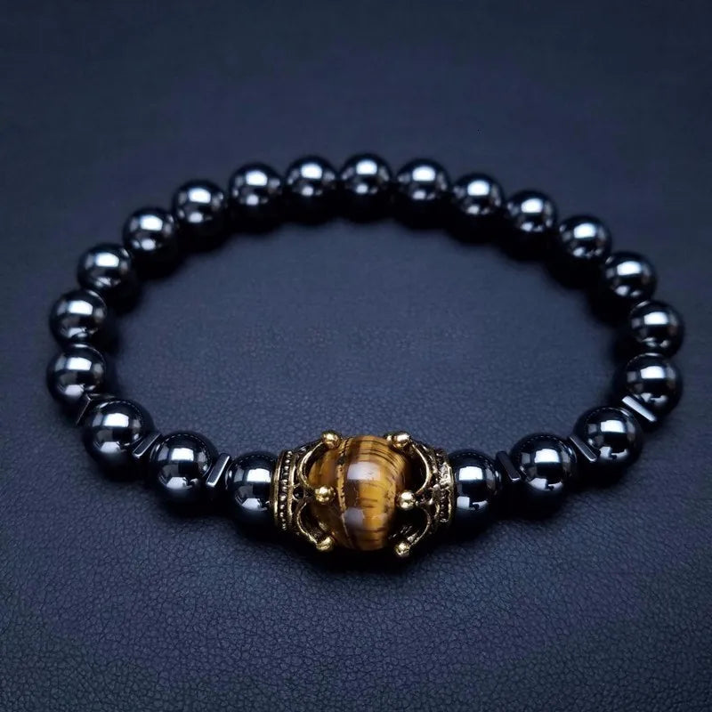 FBA Tiger Eye Stone Crown Charm Bracelet for Men | Luxury Jewelry