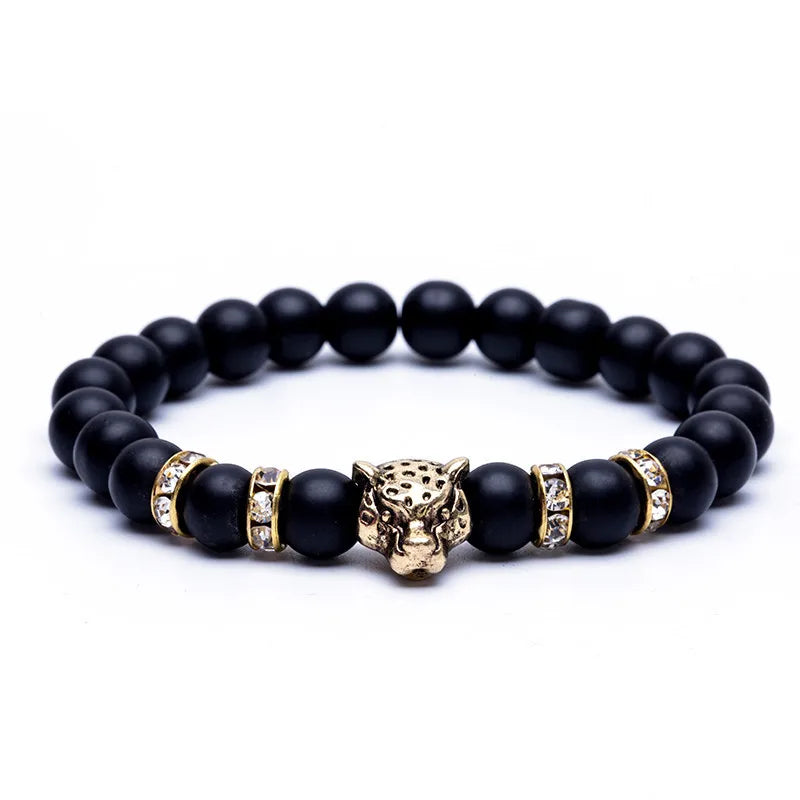 FBA Lava Stone Leopard Panther Charm Bracelet | Men's Jewelry