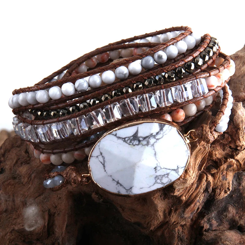 FBA Boho Mixed Natural Stone 5-Strand Wrap Bracelet | Women's Jewelry Gift