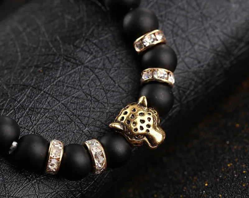 FBA Lava Stone Leopard Panther Charm Bracelet | Men's Jewelry
