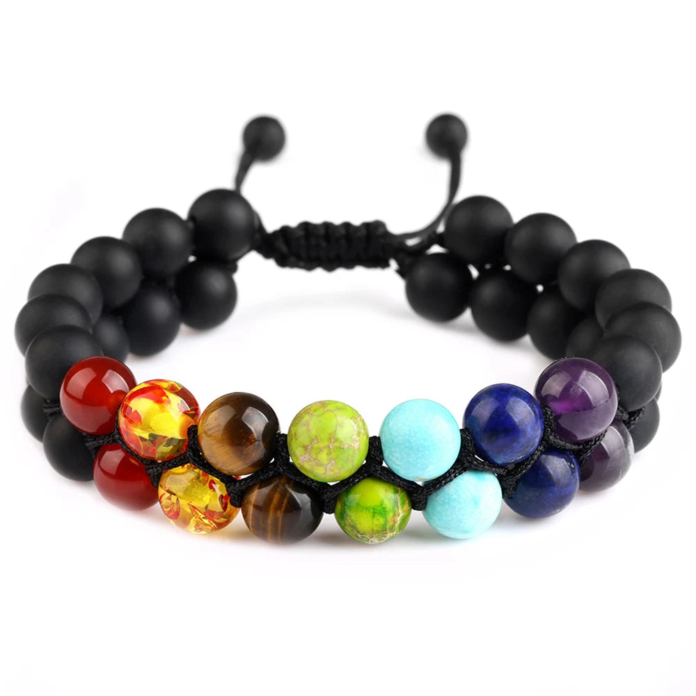 FBA Handmade Double Onyx Lava Beaded Bracelet | 7-Color Energy Jewelry