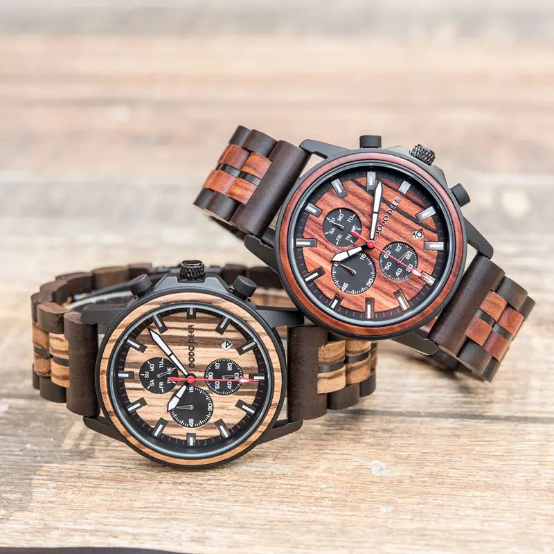FBA Men's DODO DEER Chronograph Wood Watch | Stopwatch Date Quartz Wristwatch