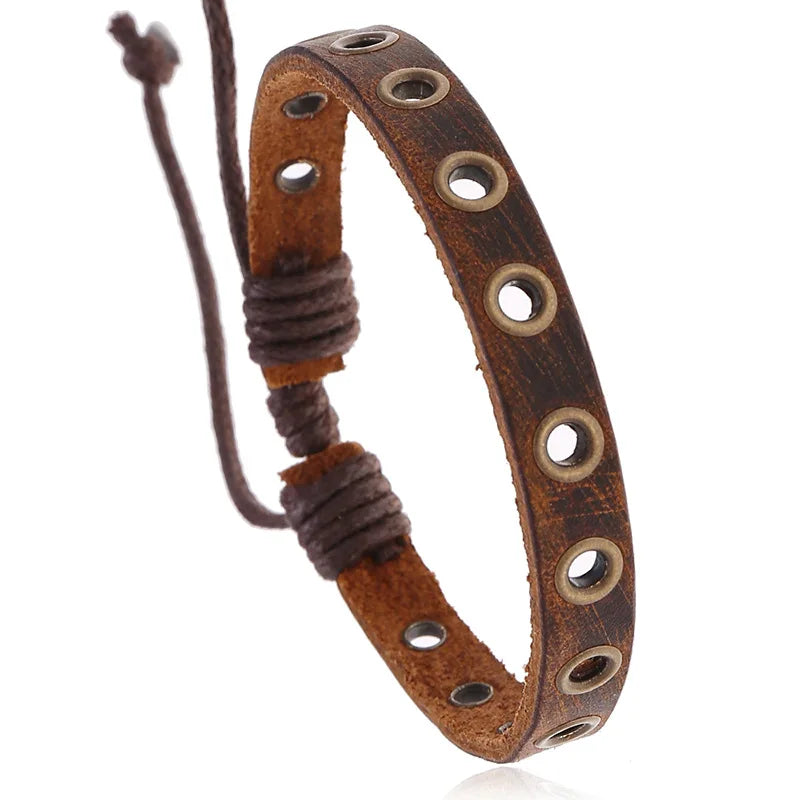 FBA Men's Genuine Leather Adjustable Bangle Bracelet | Vintage Jewelry