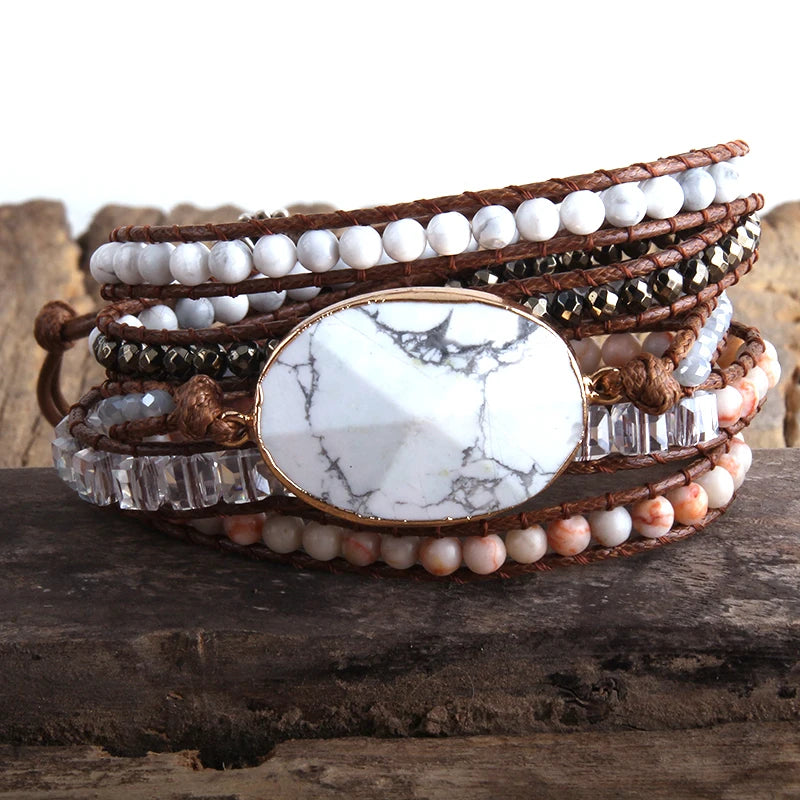 FBA Boho Mixed Natural Stone 5-Strand Wrap Bracelet | Women's Jewelry Gift