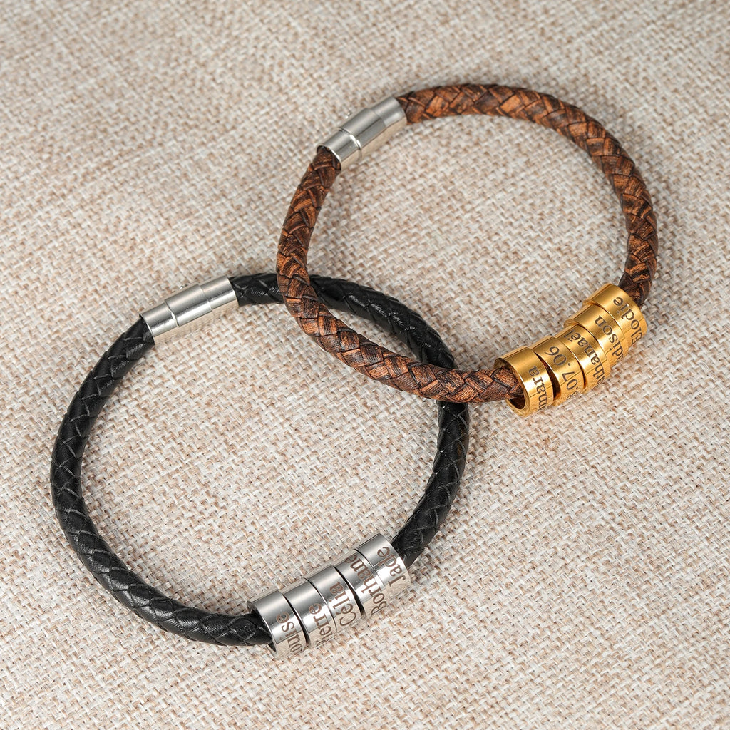 FBA Custom Name Braided Leather Bracelet for Men | Personalized Gift