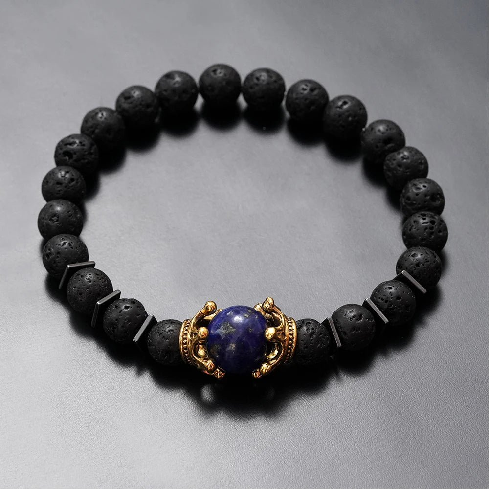 FBA Tiger Eye Stone Crown Charm Bracelet for Men | Luxury Jewelry