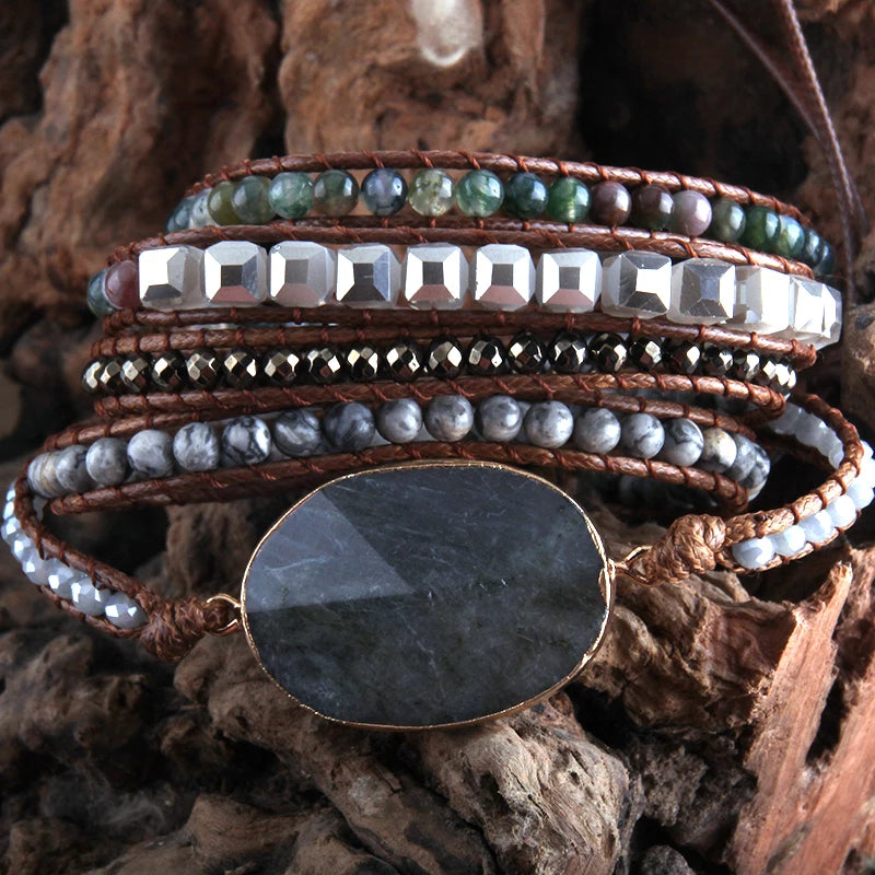 FBA Boho Mixed Natural Stone 5-Strand Wrap Bracelet | Women's Jewelry Gift