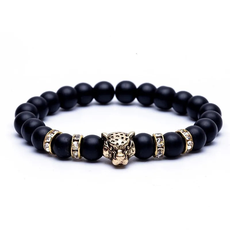 FBA Lava Stone Leopard Panther Charm Bracelet | Men's Jewelry