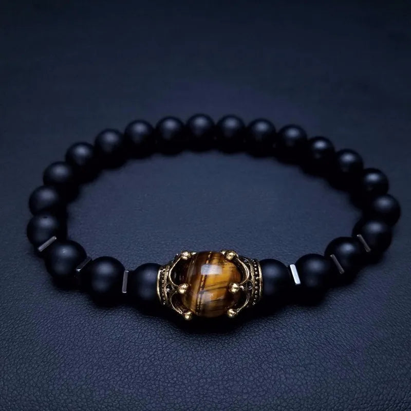 FBA Tiger Eye Stone Crown Charm Bracelet for Men | Luxury Jewelry