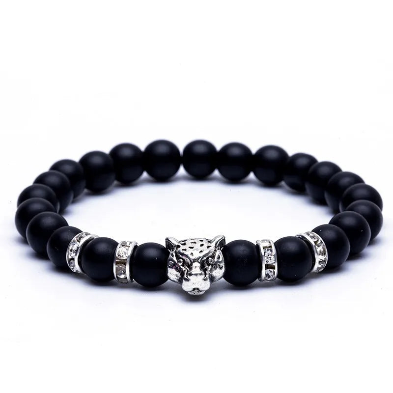 FBA Lava Stone Leopard Panther Charm Bracelet | Men's Jewelry