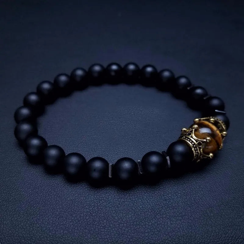 FBA Tiger Eye Stone Crown Charm Bracelet for Men | Luxury Jewelry