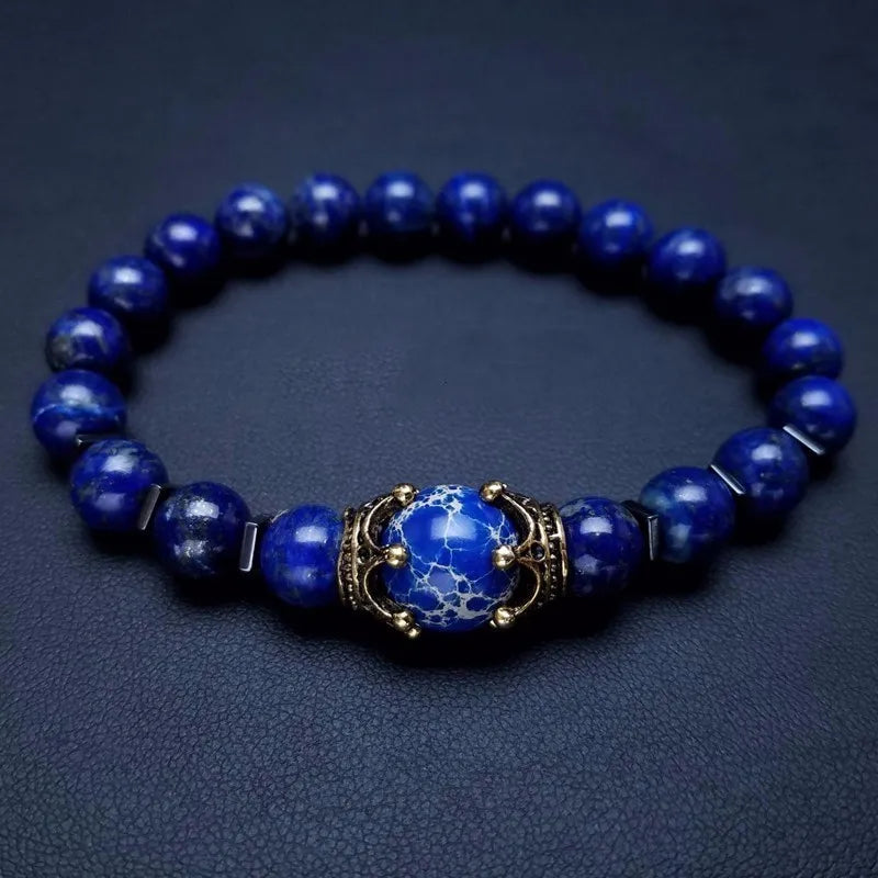 FBA Tiger Eye Stone Crown Charm Bracelet for Men | Luxury Jewelry