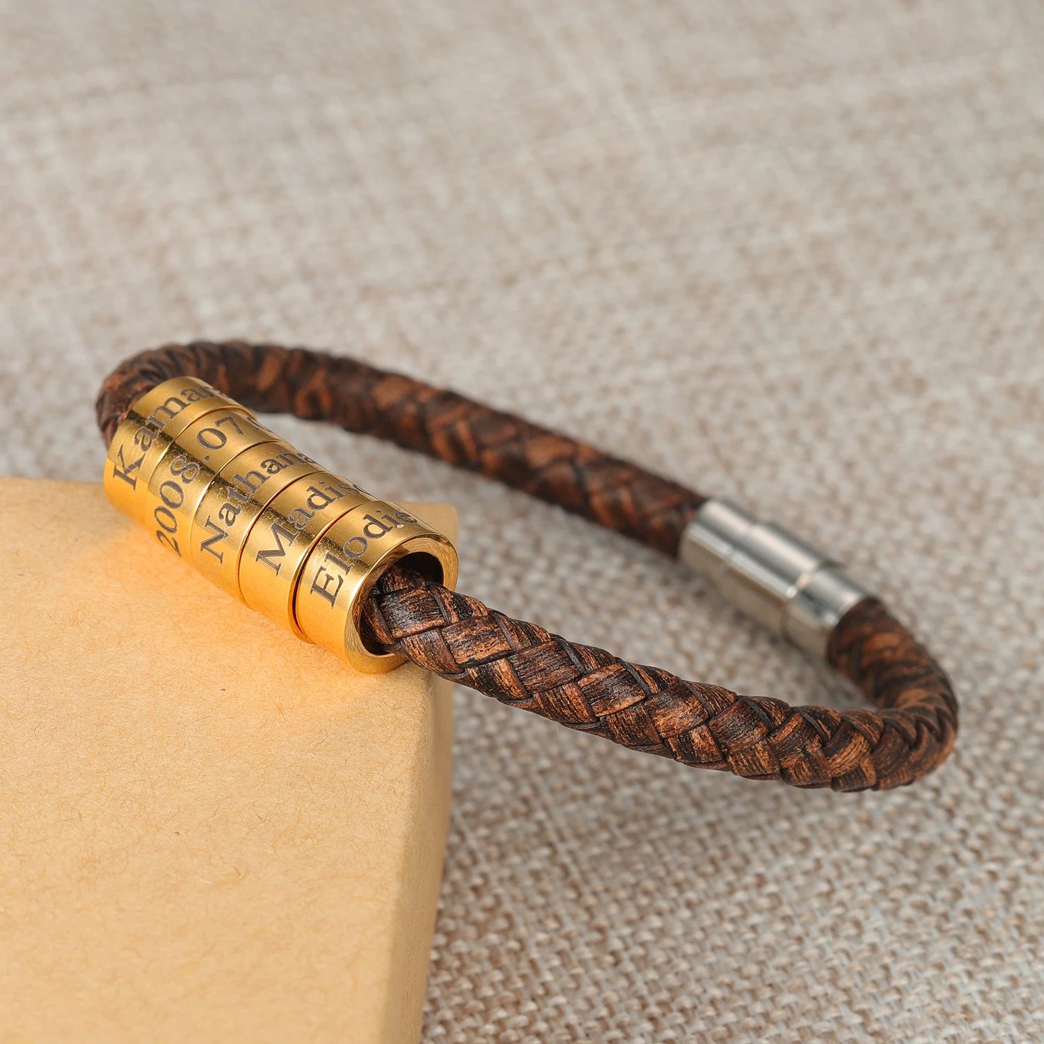 FBA Custom Name Braided Leather Bracelet for Men | Personalized Gift
