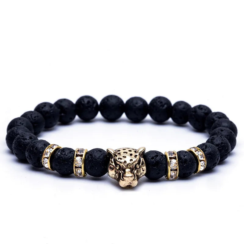 FBA Lava Stone Leopard Panther Charm Bracelet | Men's Jewelry