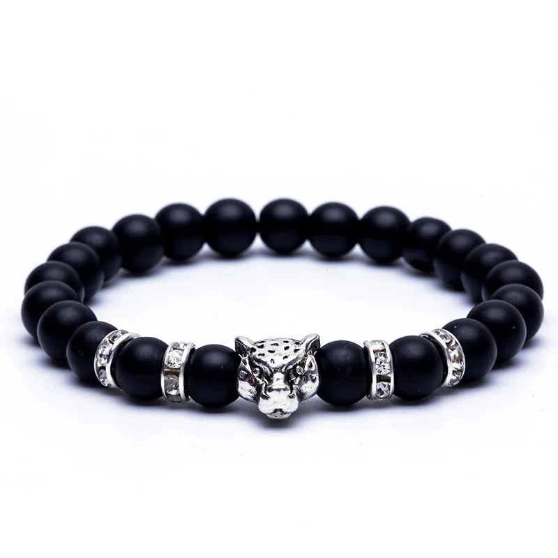 FBA Lava Stone Leopard Panther Charm Bracelet | Men's Jewelry
