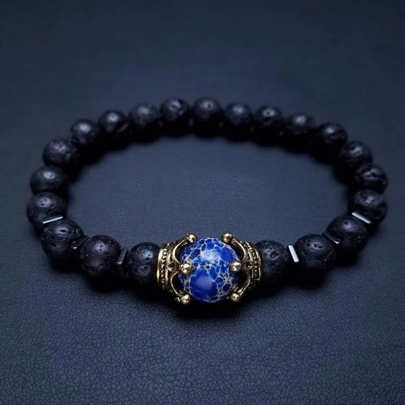 FBA Tiger Eye Stone Crown Charm Bracelet for Men | Luxury Jewelry