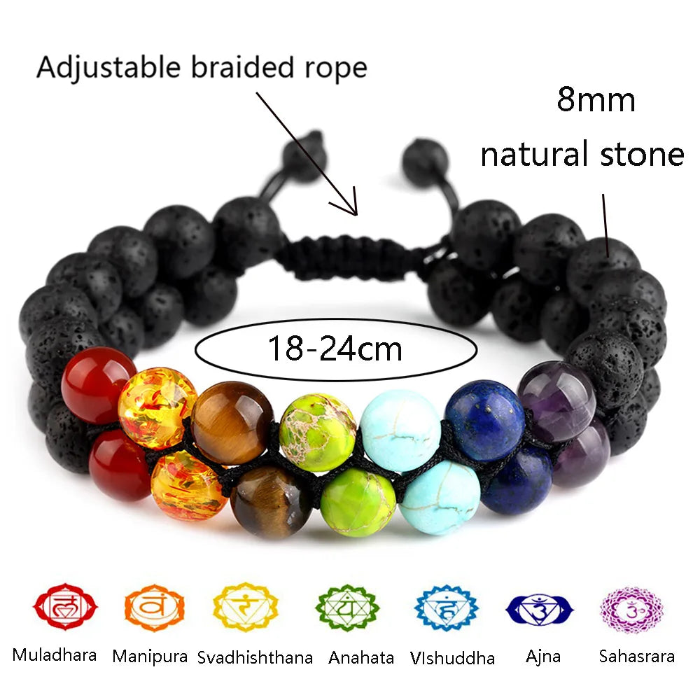 FBA Handmade Double Onyx Lava Beaded Bracelet | 7-Color Energy Jewelry