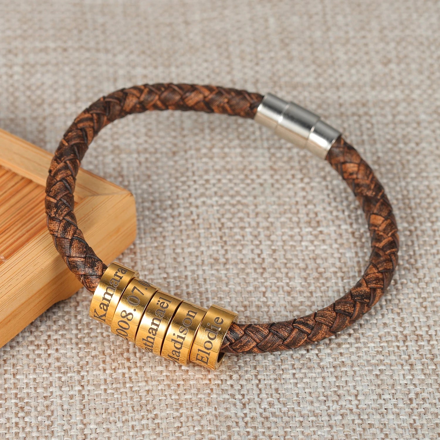 FBA Custom Name Braided Leather Bracelet for Men | Personalized Gift