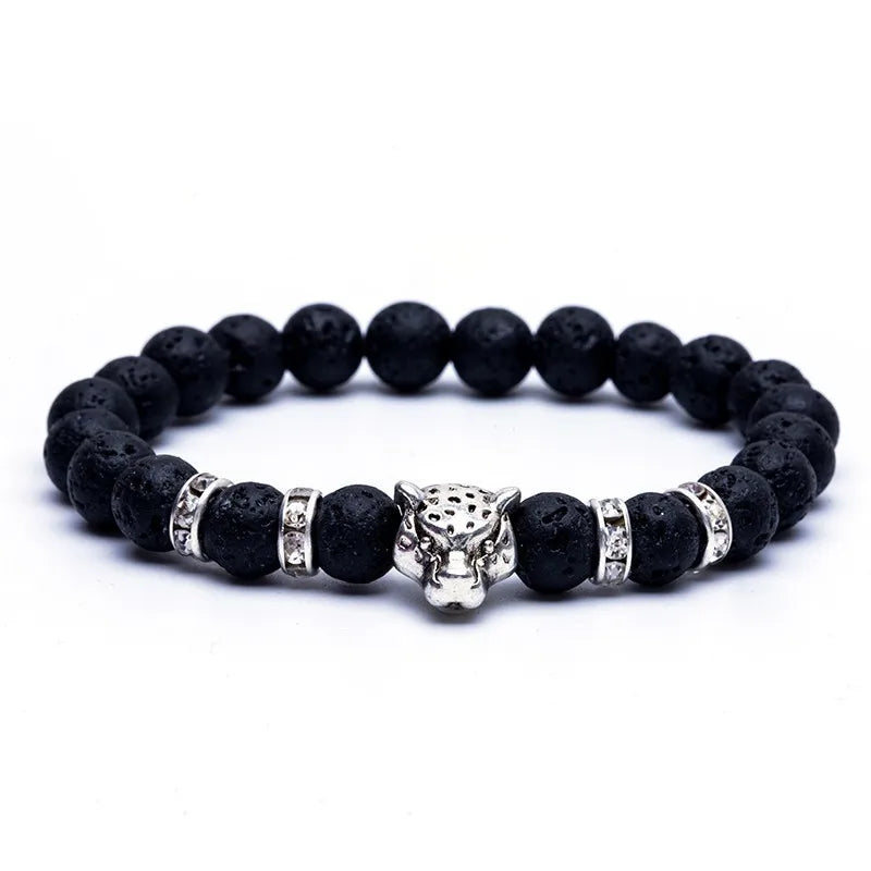 FBA Lava Stone Leopard Panther Charm Bracelet | Men's Jewelry