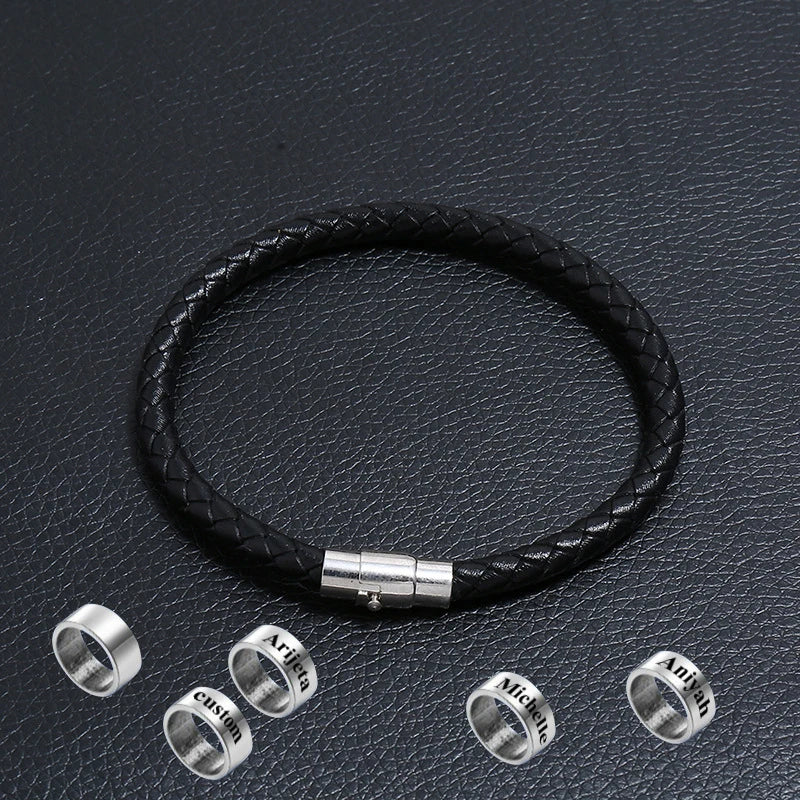 FBA Custom Name Braided Leather Bracelet for Men | Personalized Gift