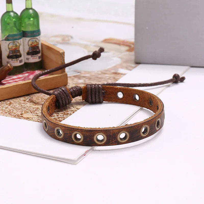 FBA Men's Genuine Leather Adjustable Bangle Bracelet | Vintage Jewelry