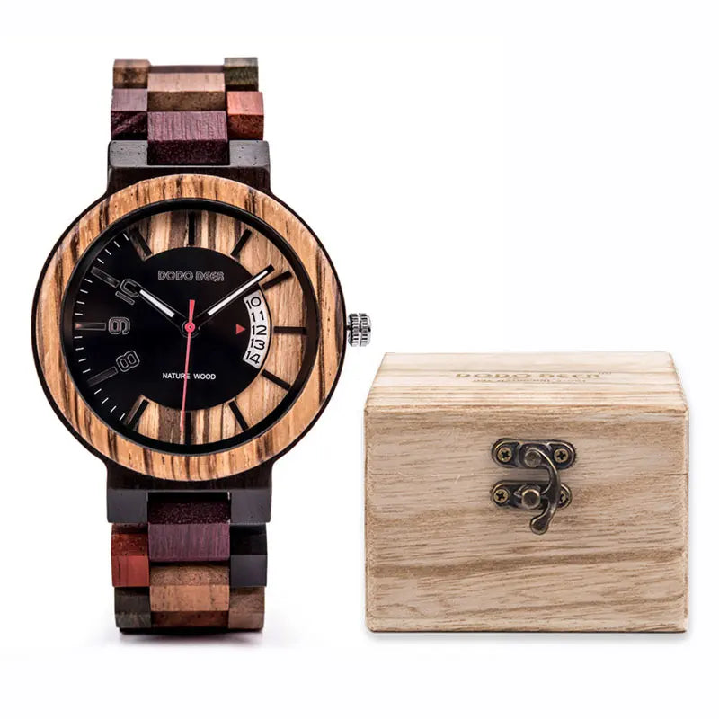 FBA Men's DODO DEER Luxury Wood Watch | Date Display Quartz Wristwatch