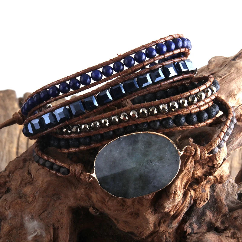 FBA Boho Mixed Natural Stone 5-Strand Wrap Bracelet | Women's Jewelry Gift