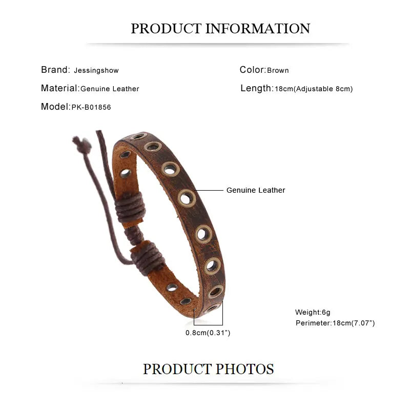FBA Men's Genuine Leather Adjustable Bangle Bracelet | Vintage Jewelry