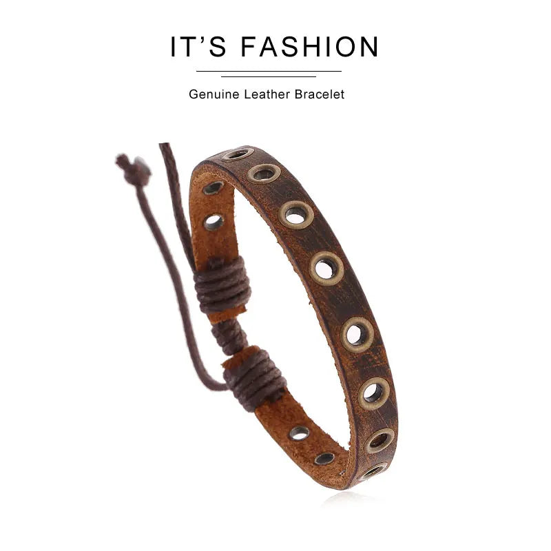 FBA Men's Genuine Leather Adjustable Bangle Bracelet | Vintage Jewelry