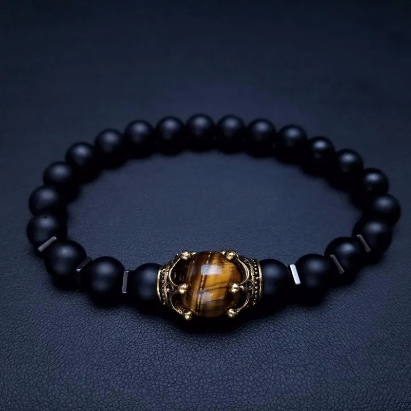 FBA Tiger Eye Stone Crown Charm Bracelet for Men | Luxury Jewelry