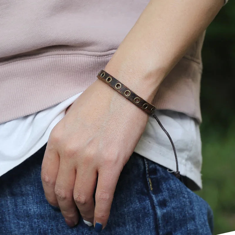 FBA Men's Genuine Leather Adjustable Bangle Bracelet | Vintage Jewelry