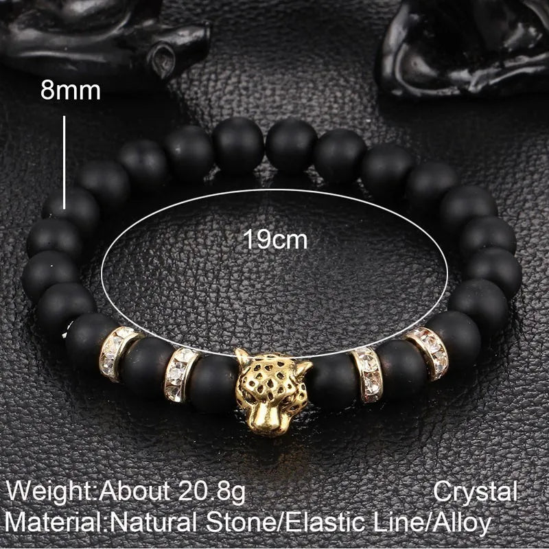 FBA Lava Stone Leopard Panther Charm Bracelet | Men's Jewelry