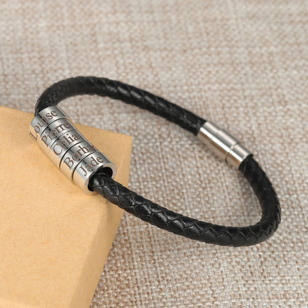 FBA Custom Name Braided Leather Bracelet for Men | Personalized Gift