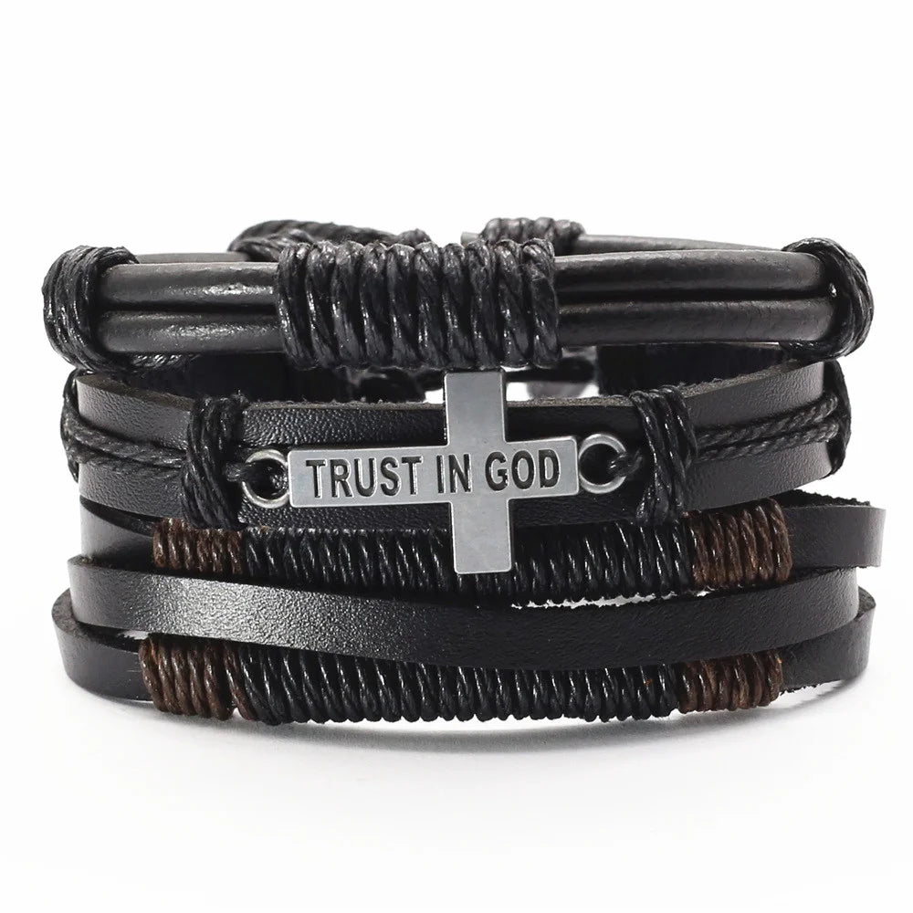 FBA 3-Piece Leather Wood Bead Feather Charm Bracelet | Boho Jewelry